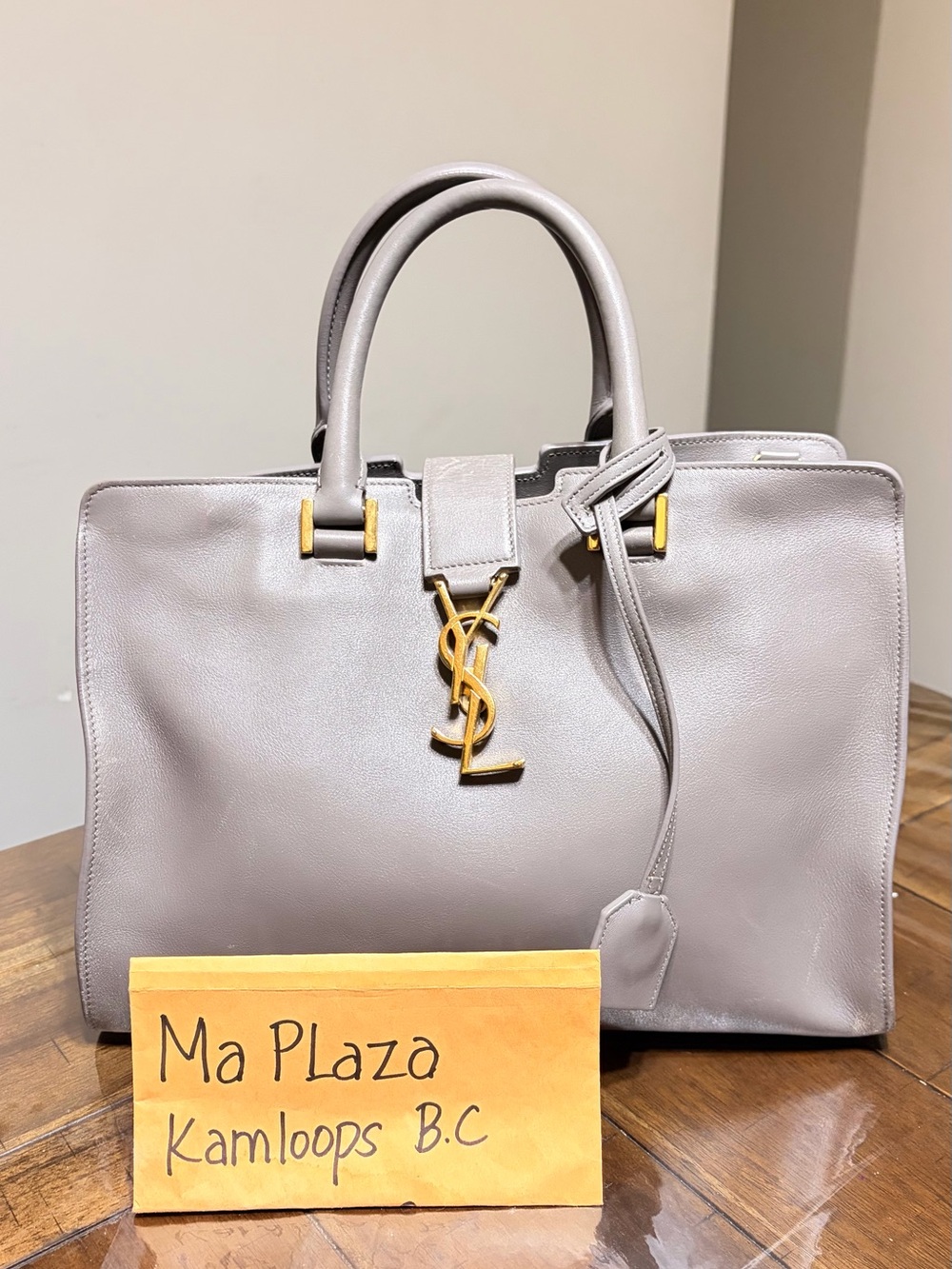 Saint Laurent Light Grey Leather Satchel with Gold YSL Logo